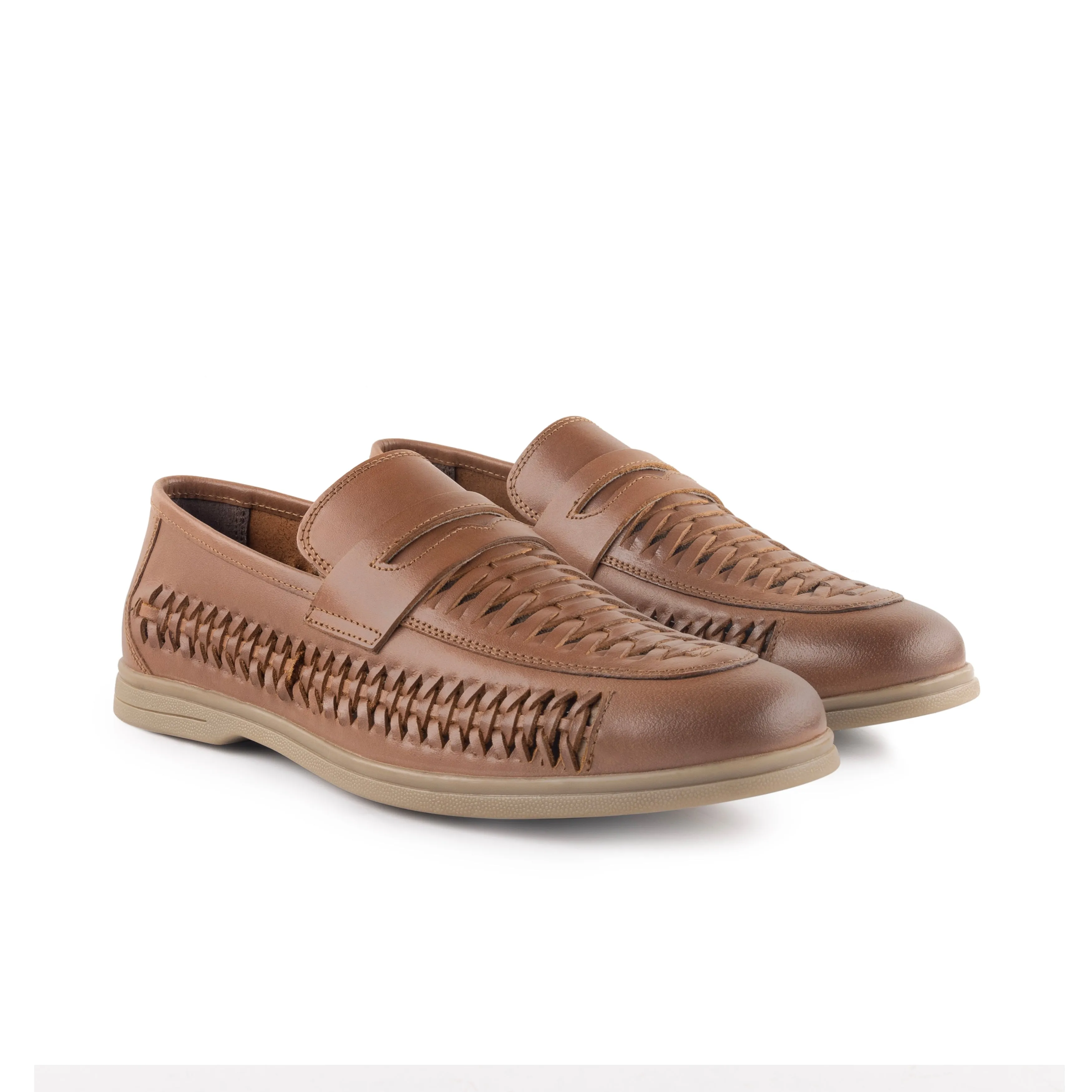 Perth Leather Woven Loafer - Brown