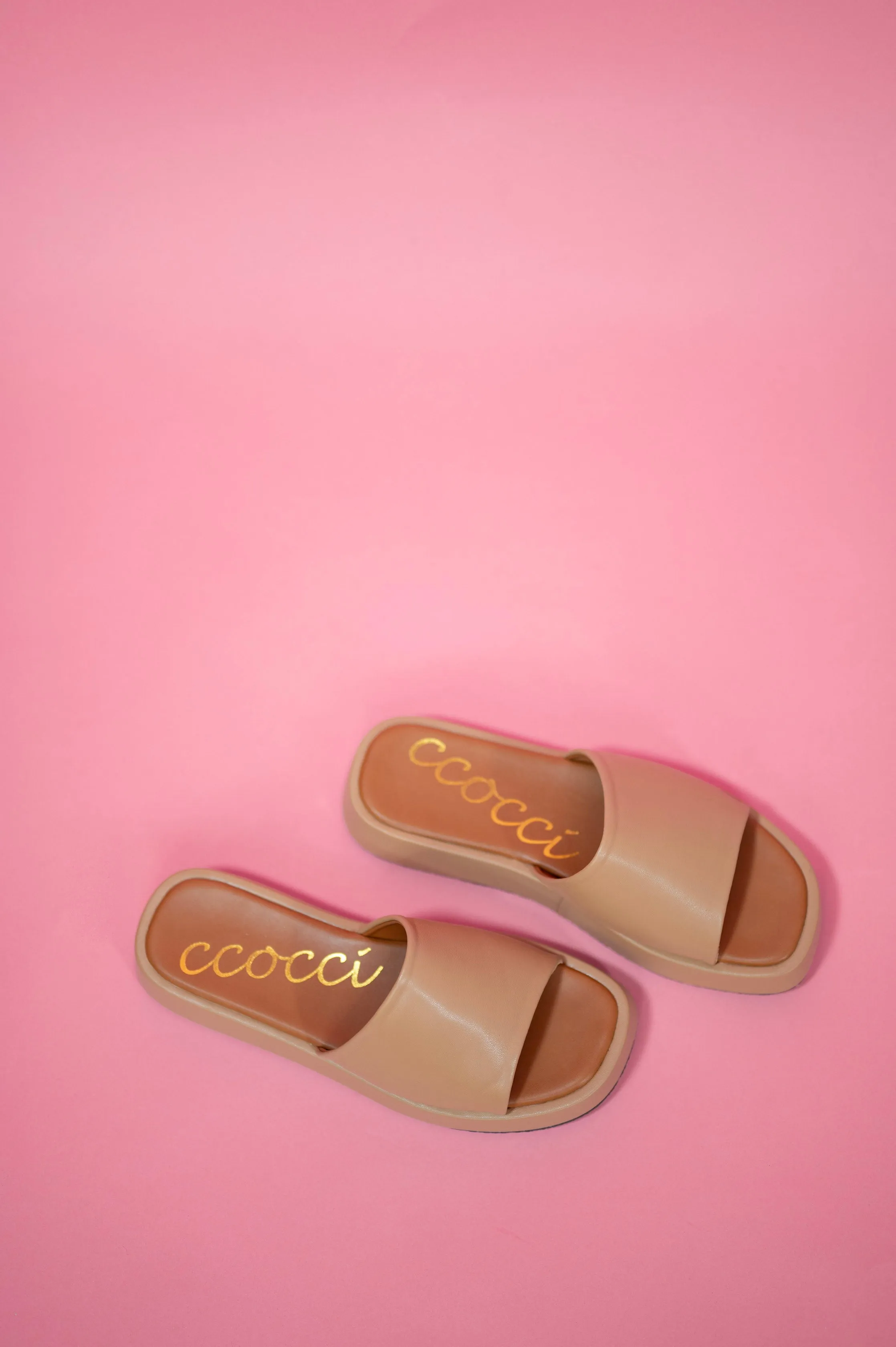 So Chic Tan Platform Slides